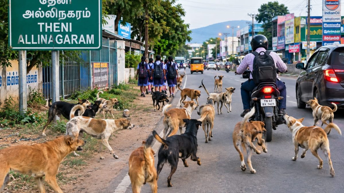 தேனி அல்லிநகரத்தில் தெருநாய்கள் அட்டகாசம்: பள்ளி மாணவர்கள், வாகன ஓட்டிகள் அச்சம்.