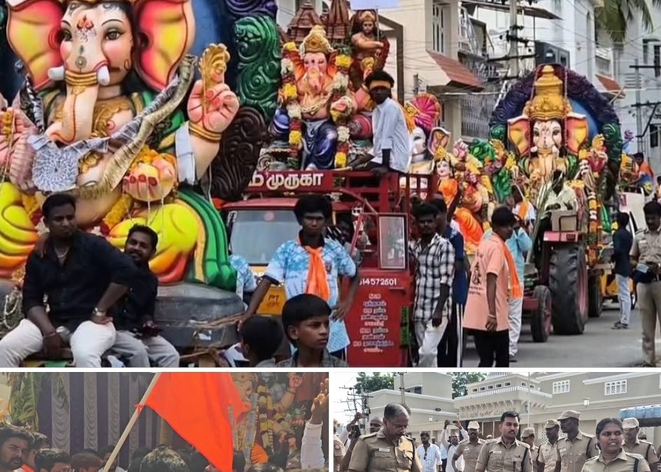 வாணியம்பாடியில் களைகட்டிய விநாயகர் சிலை ஊர்வலம்! மேளதாளம் முழங்க முக்கிய வீதிகளில் திரண்ட பக்தர்கள்!