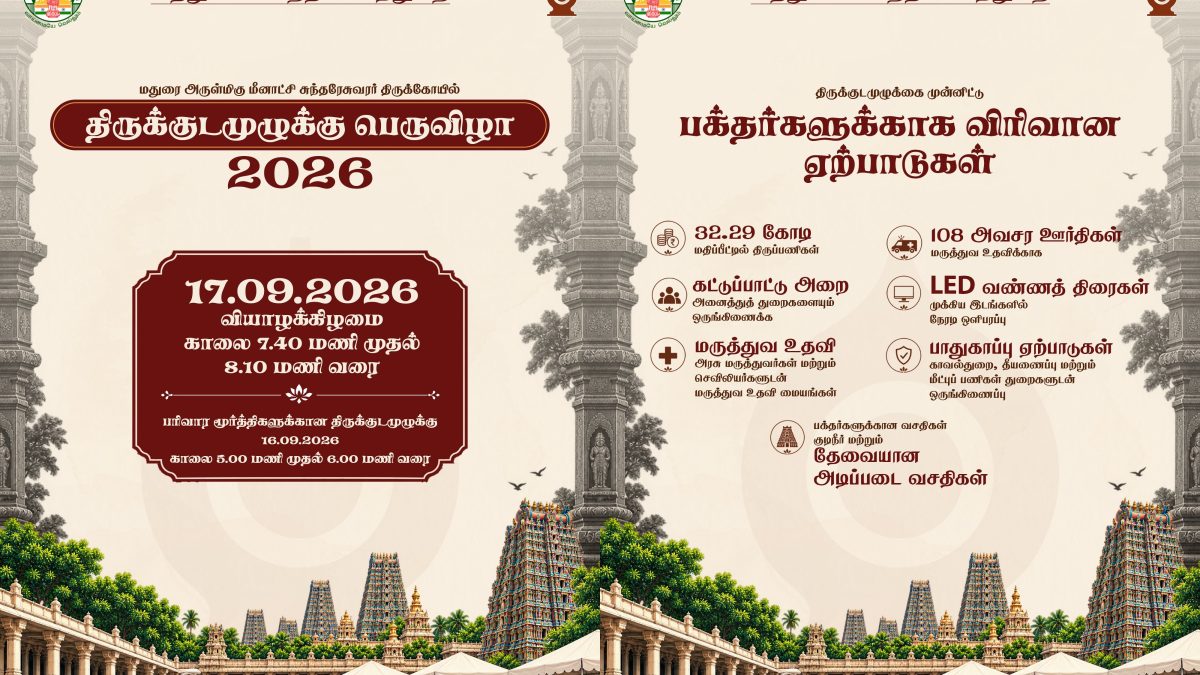 12 ஆண்டுகளுக்குப் பிறகு மதுரை மீனாட்சி அம்மன் கோவில் குடமுழுக்கு நாளை நடைபெற உள்ளது!