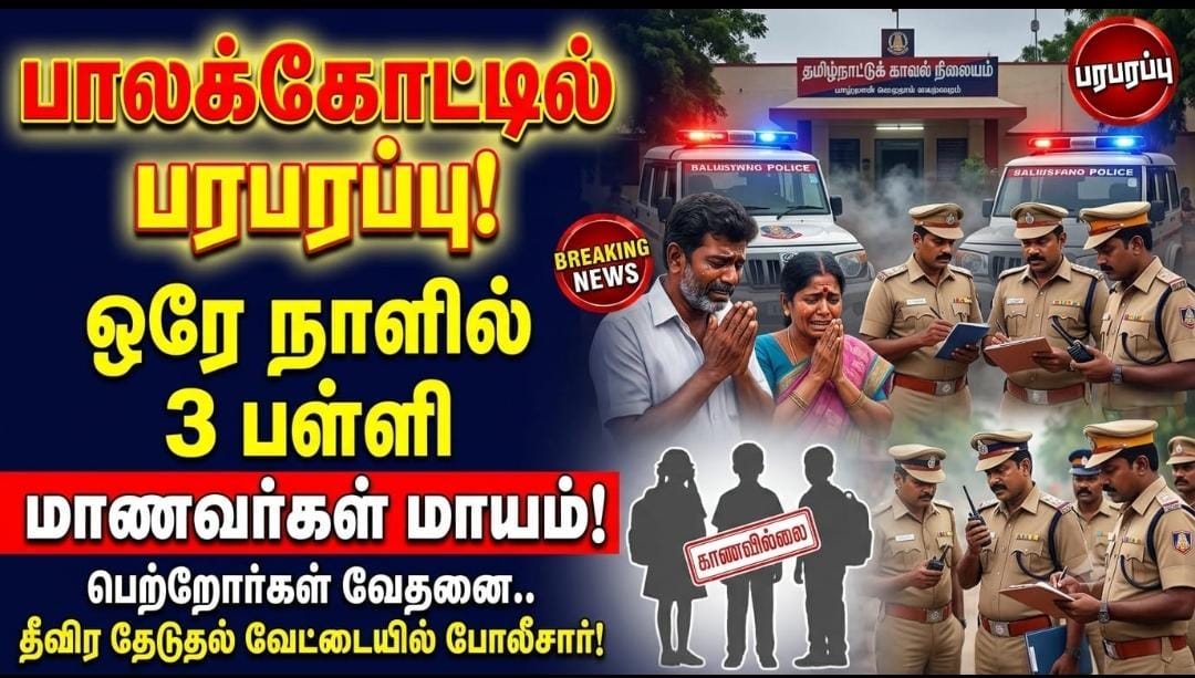 பாலக்கோட்டில் ஒரே நாளில் 3 பள்ளி மாணவர்கள் மாயம் – பெற்றோர்கள் வேதனை; போலீசார் தீவிர தேடுதல்.