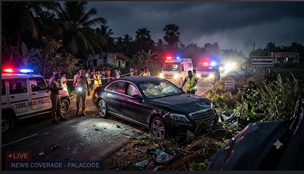 பாலக்கோடு அருகே சொகுசு கார் விபத்து! மருத்துவக் கல்லூரி மாணவர் படுகாயம்.