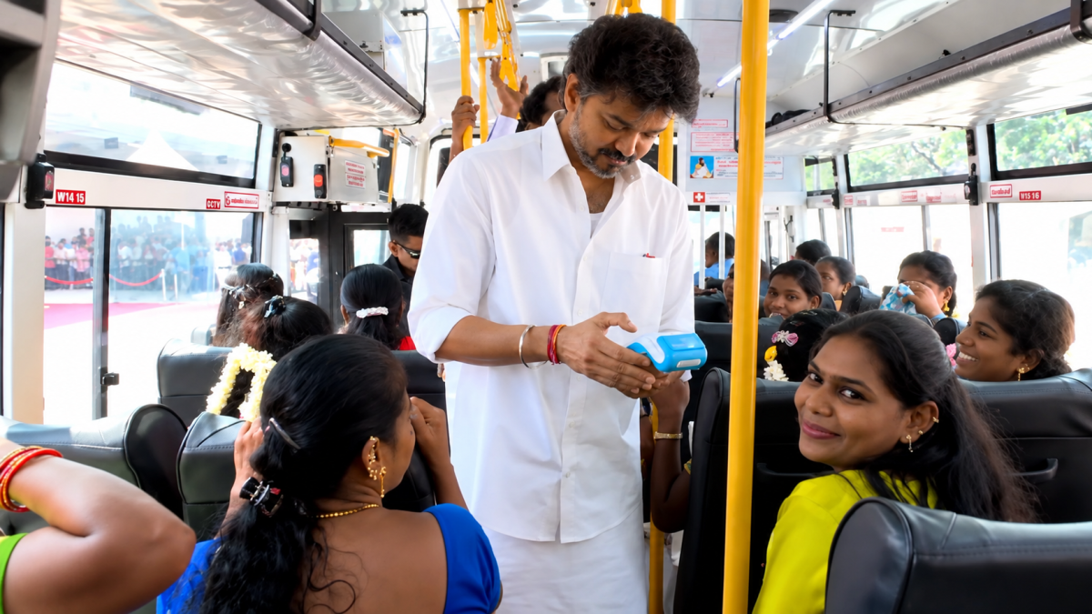 தமிழகம் முழுவதும் மகளிருக்கு இலவச பேருந்து பயணம் – ‘வெற்றிப் பயணம்’ திட்டத்தை தொடங்கி வைத்தார் முதலமைச்சர் விஜய்.